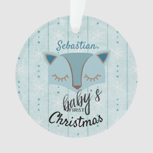 Blue Woodland Fox Eerste Kerstmis Foto Ornament (voorkant)