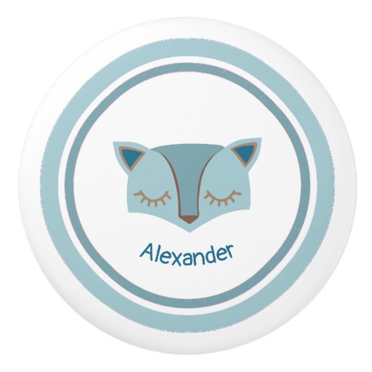 Blue Woodland Fox Face Ceramic Knob Keramische Knop (Voorkant)