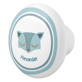 Blue Woodland Fox Face Ceramic Knob Keramische Knop