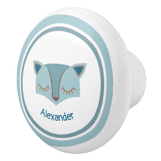 Blue Woodland Fox Face Ceramic Knob Keramische Knop (Rechts)
