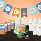 Blue Woodland Fox & Herten Verjaardag Waterfles Etiket