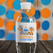 Blue Woodland Fox & Herten Verjaardag Waterfles Etiket