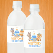 Blue Woodland Fox & Herten Verjaardag Waterfles Etiket
