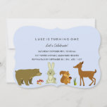 Blue Woodland Friends Birthday Invitation Kaart<br><div class="desc">Overeenkomende producten in de winkel GoDesign!</div>