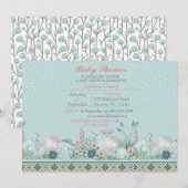 Blue Woodland Lamb Baby shower Invitation Card Kaart (Voorkant / Achterkant)