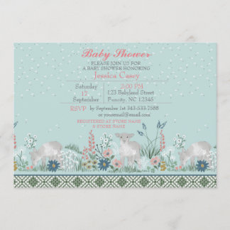 Blue Woodland Lamb Baby shower Invitation Card Kaart