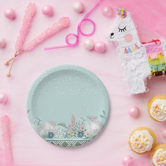 Blue Woodland Lamb Paper Borden 7" Papieren Bordje (Feest)