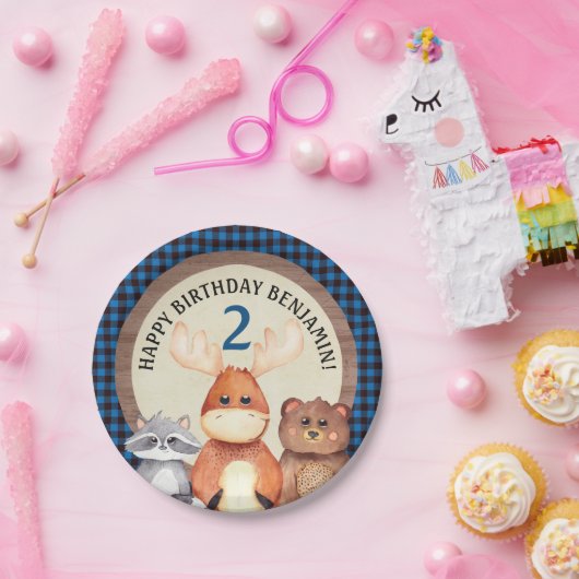 Blue Woodland Lumberjack Verjaardag Borden Papieren Bordje (Feest)