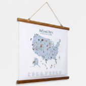 Blue Woodland National Parks Kaart Kleuterschool D Hangend Wandkleed (Gebogen)