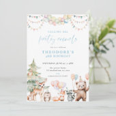 Blue Woodland Party Dieren Uitnodiging voor verjaa (Staand voorkant)