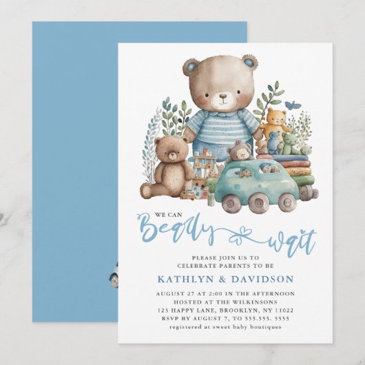 Blue Woodland We kunnen nauwelijks wachten jongen Kaart (Voorkant / Achterkant)