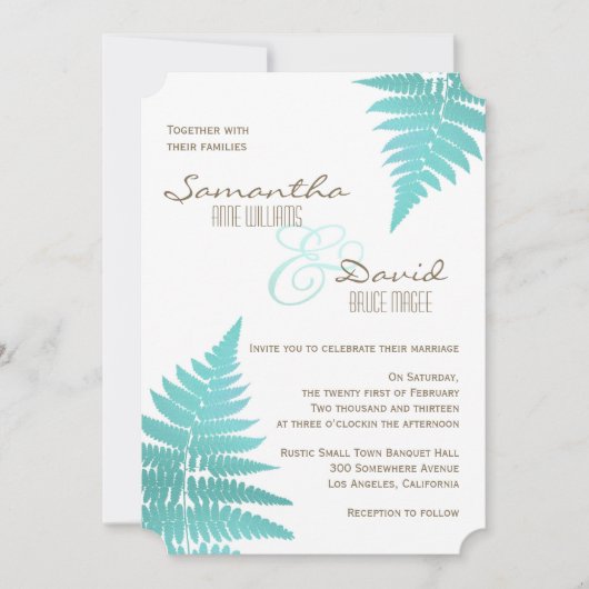 Blue Woodland Wedding Fern Uitnodiging (Voorkant)