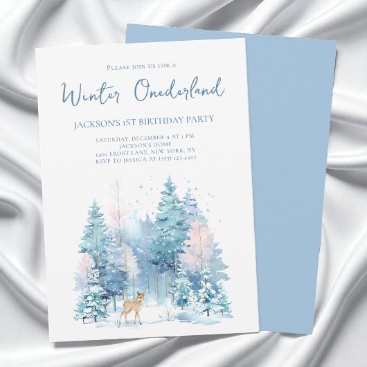 Blue Woodland Winter Wonderland 1e verjaardag Kaart