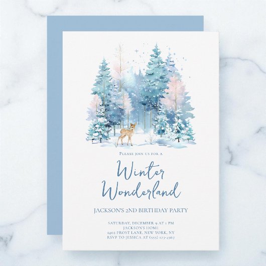 Blue Woodland Winter Wonderland 2e verjaardagsfees Kaart