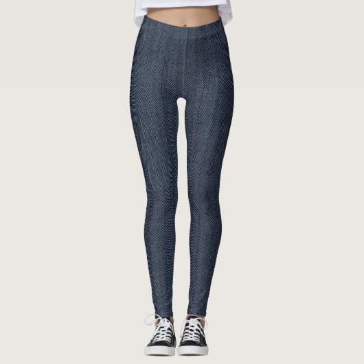 Blue Wool-look Herringbone Pattern Leggings (Voorkant)
