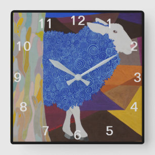 Blue Wool Sheep - Grey Numbers Vierkante Klok