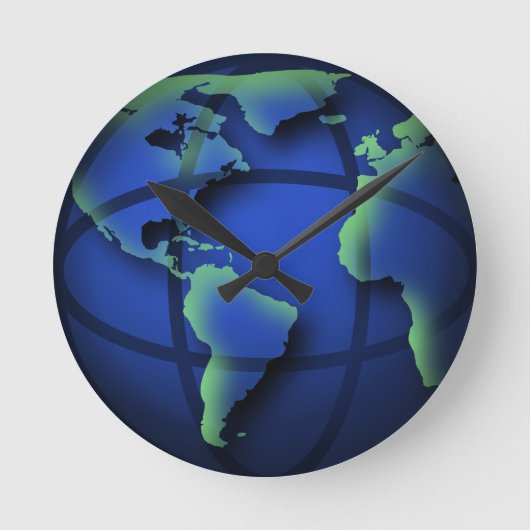 Blue World Wereldbol Cool Medium Round Wall Clock Ronde Klok (Voorkant)