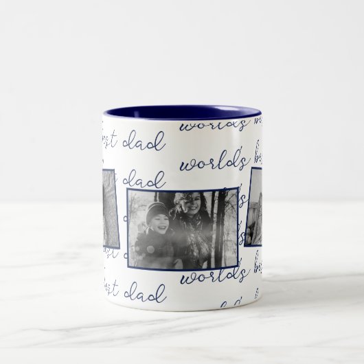 Blue World's beste papa tekst met aangepaste foto' Tweekleurige Koffiemok (Center)
