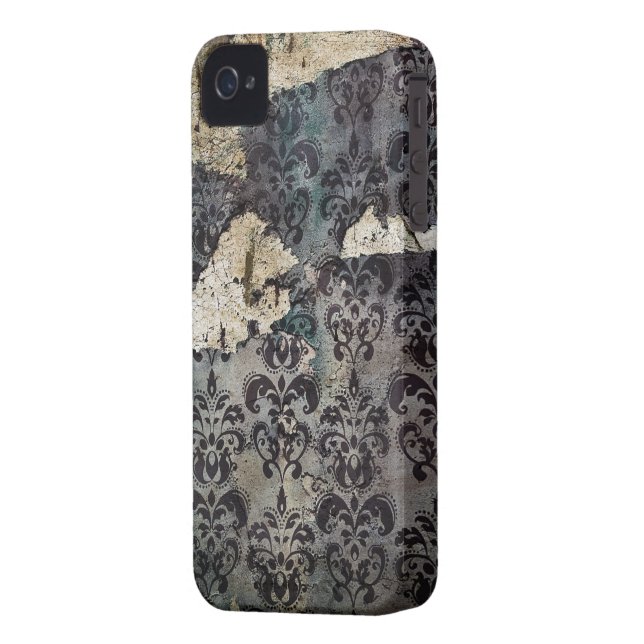 Blue Worn-out  Grunge Damask Pattern Case-Mate iPhone Case (Achterkant Links)