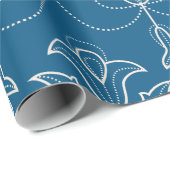Blue wrapping paper with white floral pattern  cadeaupapier (Rol Hoek)
