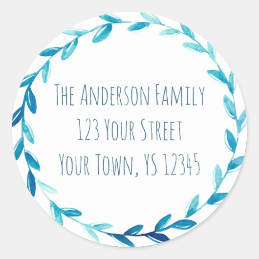 Blue Wreate-adres Ronde Sticker (Voorkant)