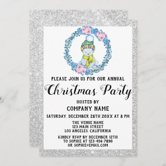 Blue Wreate Company Holiday Kerstparty Silver Kaart (Voorkant / Achterkant)