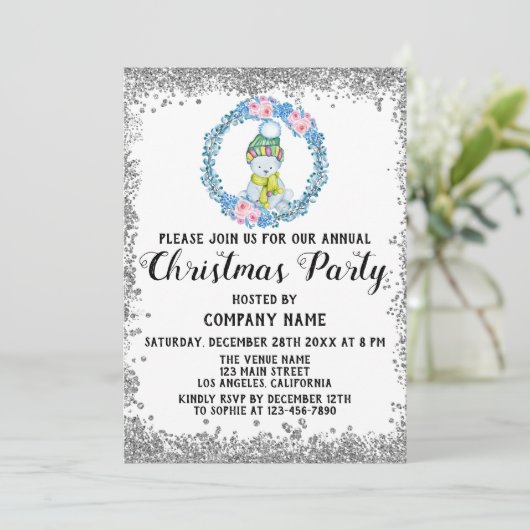 Blue Wreate Company Holiday Kerstparty Silver Kaart (Staand voorkant)