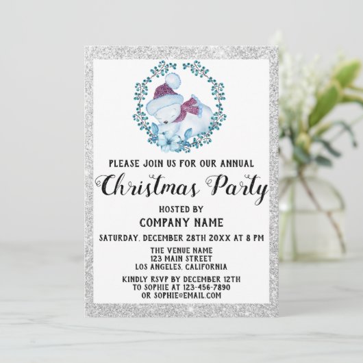 Blue Wreate Company Holiday Kerstparty Silver Kaart (Staand voorkant)