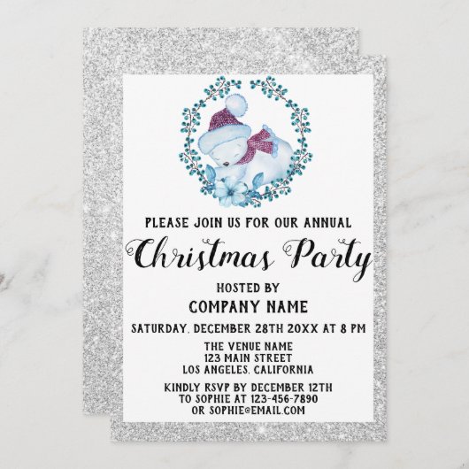 Blue Wreate Company Holiday Kerstparty Silver Kaart (Voorkant / Achterkant)