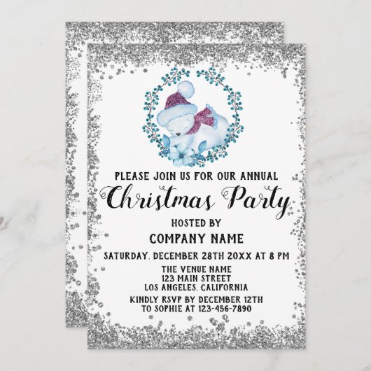 Blue Wreate Company Holiday Kerstparty Silver Kaart (Voorkant / Achterkant)