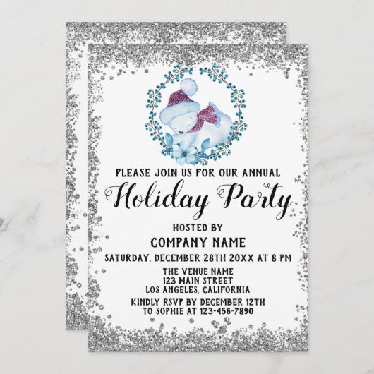 Blue Wreate kerstcompany Holiday Party Silver Kaart (Voorkant / Achterkant)