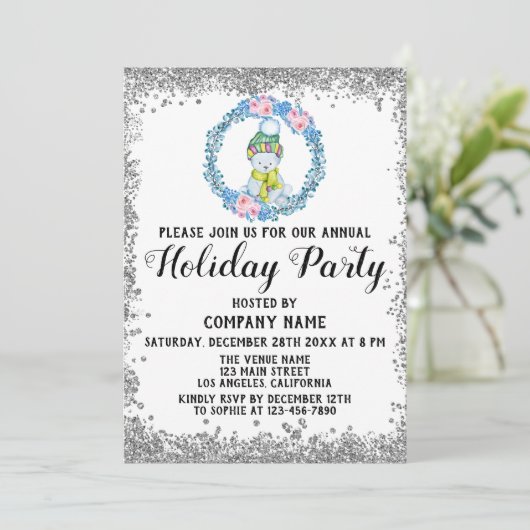 Blue Wreate kerstcompany Holiday Party Silver Kaart (Staand voorkant)