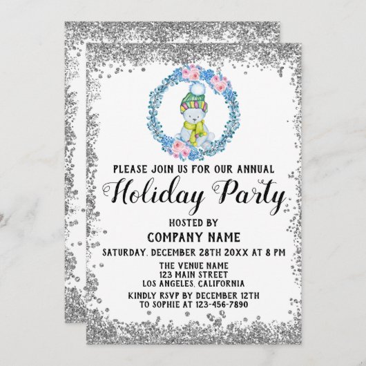 Blue Wreate kerstcompany Holiday Party Silver Kaart (Voorkant / Achterkant)