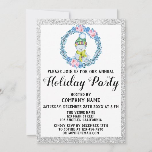 Blue Wreate kerstcompany Holiday Party Silver Kaart (Voorkant)