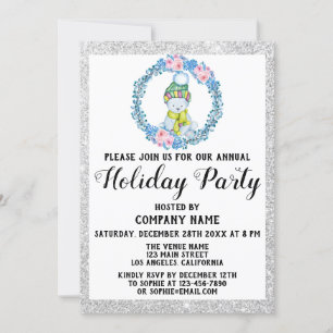 Blue Wreate kerstcompany Holiday Party Silver Kaart