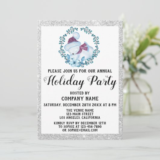 Blue Wreate kerstcompany Holiday Party Silver Kaart (Staand voorkant)