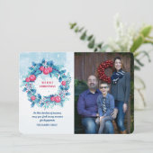 Blue Wreate met Red Balls Photo Holiday Card Kaart (Staand voorkant)
