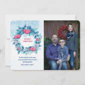 Blue Wreate met Red Balls Photo Holiday Card Kaart (Voorkant)