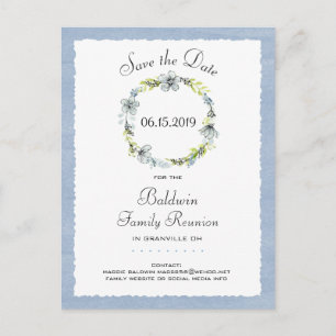 Blue Wreath Country Family Reunion Save the Date Aankondigingskaart