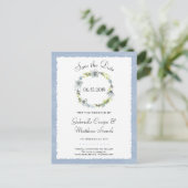Blue Wreath Elegance Wedding Save the Date Aankondigingskaart (Staand voorkant)