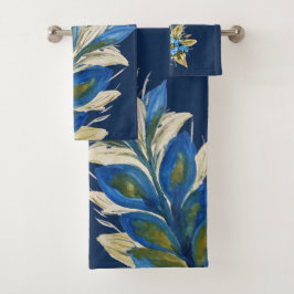 Blue Wreath Floral Waterverf Handgeschilderd op Na Bad Handdoek