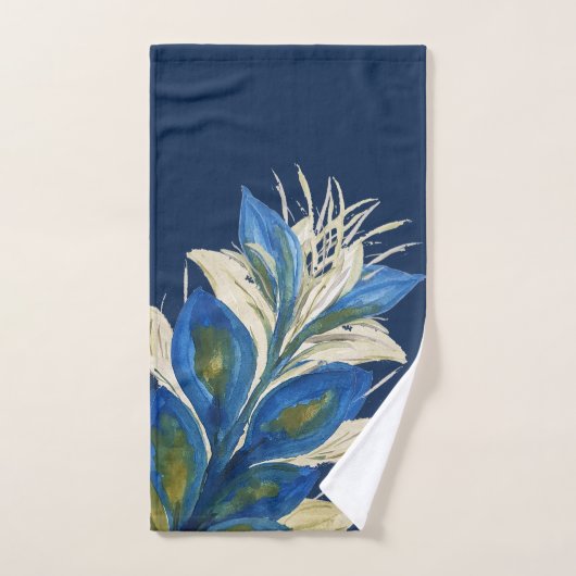 Blue Wreath Floral Waterverf Handgeschilderd op Na Bad Handdoek (Handdoek)
