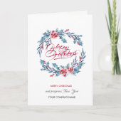 Blue Wreath Merry kerst Corporate Feestdagen Kaart (Voorkant)