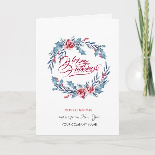 Blue Wreath Merry kerst Corporate Feestdagen Kaart (Voorkant)
