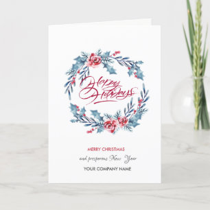 Blue Wreath Merry kerst Corporate Feestdagen Kaart