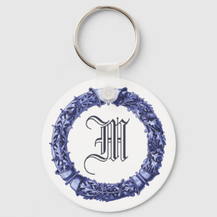 Blue Wreath Monogrammed Sleutelhanger