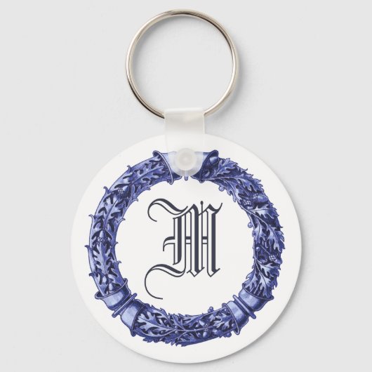 Blue Wreath Monogrammed Sleutelhanger (Voorkant)