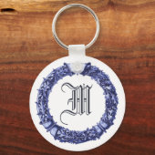 Blue Wreath Monogrammed Sleutelhanger (Voorkant)