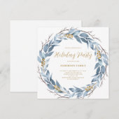 Blue Wreath Rustic kerstfeest Kaart (Voorkant / Achterkant)