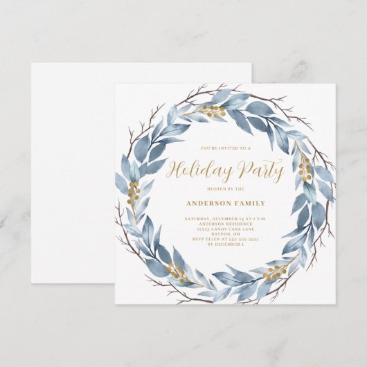 Blue Wreath Rustic kerstfeest Kaart (Voorkant / Achterkant)